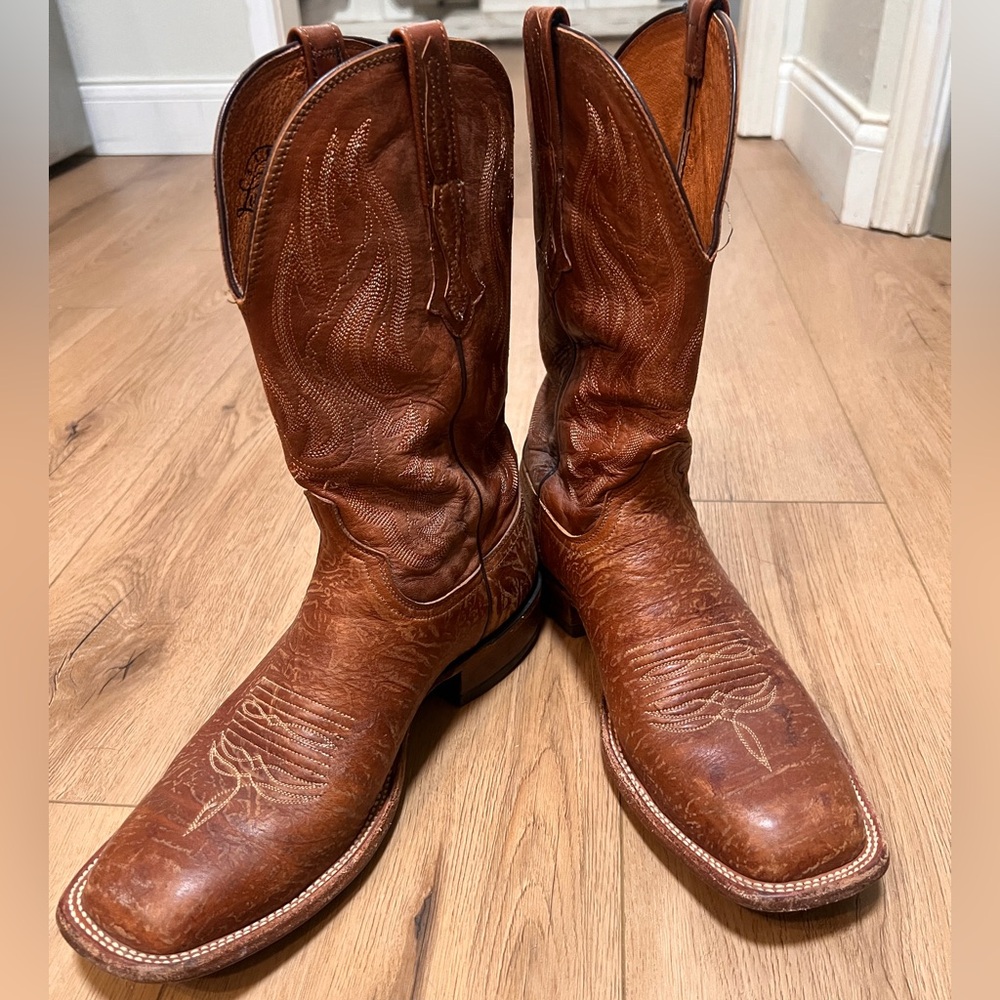 Lucchese 10.5D Bison Leather Cowboy Boots
